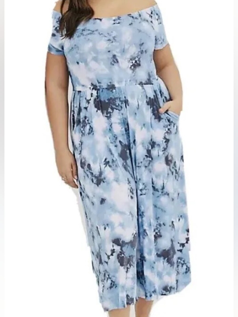 Torrid Super Soft Size 2 Blue Tie Dye Wide Leg Maxi Romper 2X